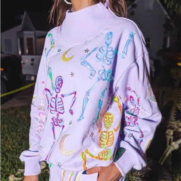 QUEEN OF SPARKLES Sweaters - Queen Of Sparkles Skeleton Sequin Sweatshirt